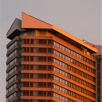 A hotel during sunset